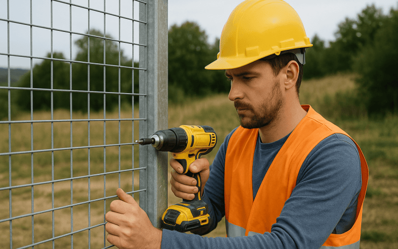 Se pot utiliza șuruburi autoforante pentru fixarea panourilor pe stâlpi zincați